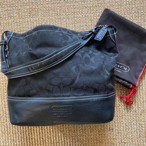 Coach black fabric and leather shoulder bag
